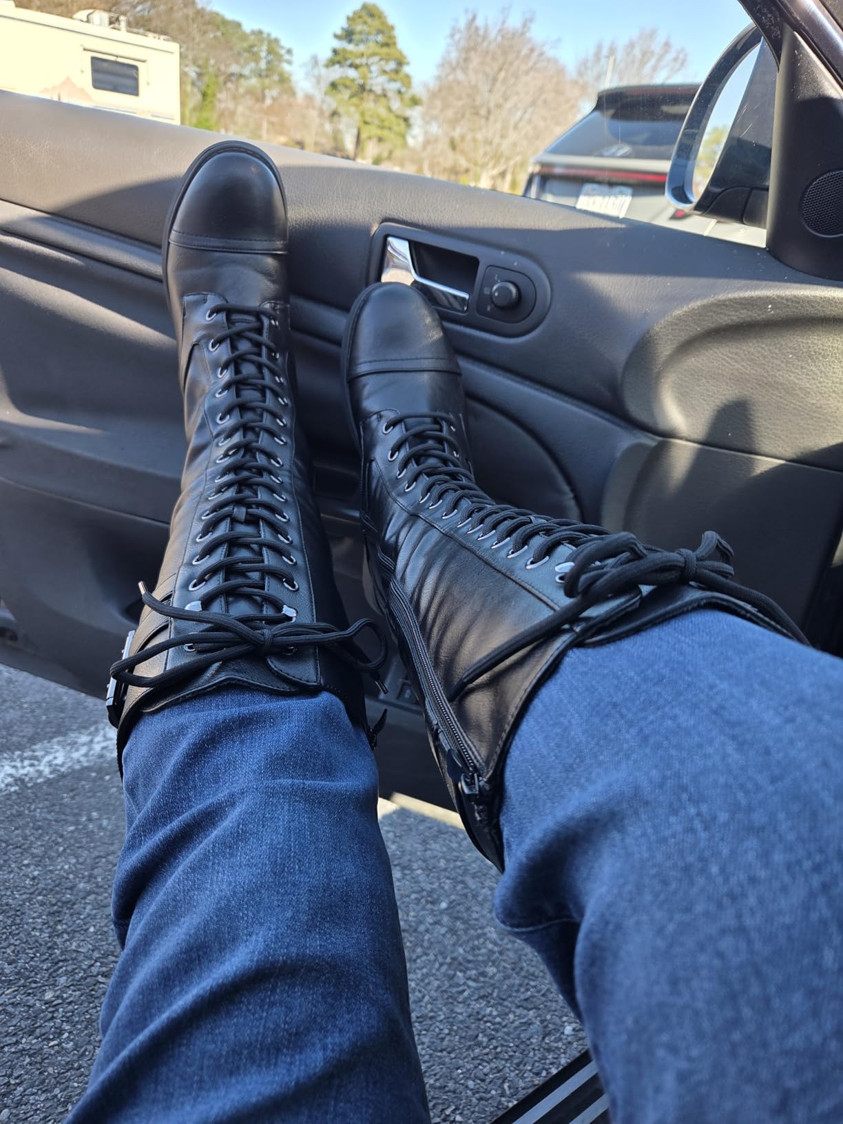 DREAM PAIRS Women's Pu Knee High Riding Combat Boots customer photo 2
