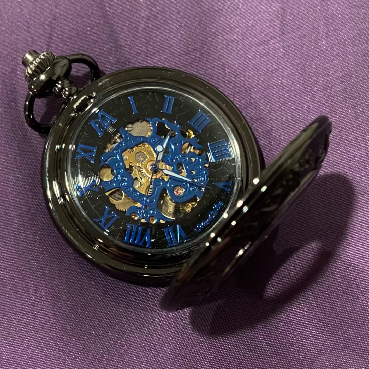 ManChDa Mechanical Roman Numerals Dial Skeleton Pocket Watches with Box and Chains for Mens Women customer photo 2