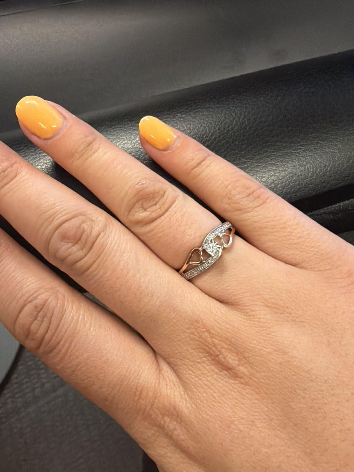Diamond Promise Ring Heart in 10KT Rose Gold and Sterling Silver 1/10 CTTW (H-I Color, I2-I3 Clarity) customer photo 1