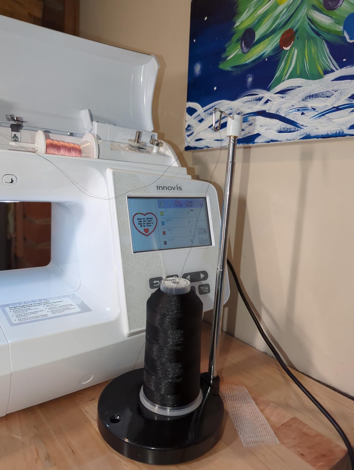 Adjustable Single Thread Spool Holder - Stand alone Embroidery, Sewing or Quilting Thread Holder or Stand - Ensures Smoother Feed = Heavy Plastic Base customer photo 1