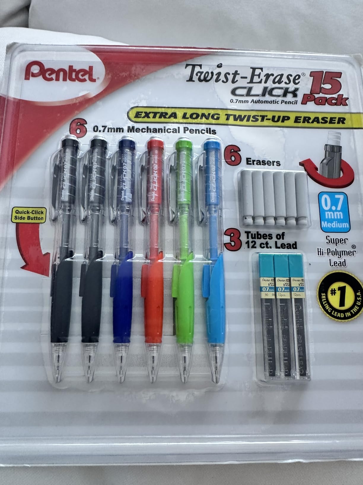 Pentel Twist-Erase Click Mechanical Pencils 0.7mm, HB #2, School Supplies, Teacher Supplies, Drawing Sketching pencils, Assorted Barrel Colors- 6 Mechanical Pencils, 6 Erasers, 3 Tubes of Lead Refills customer photo 2