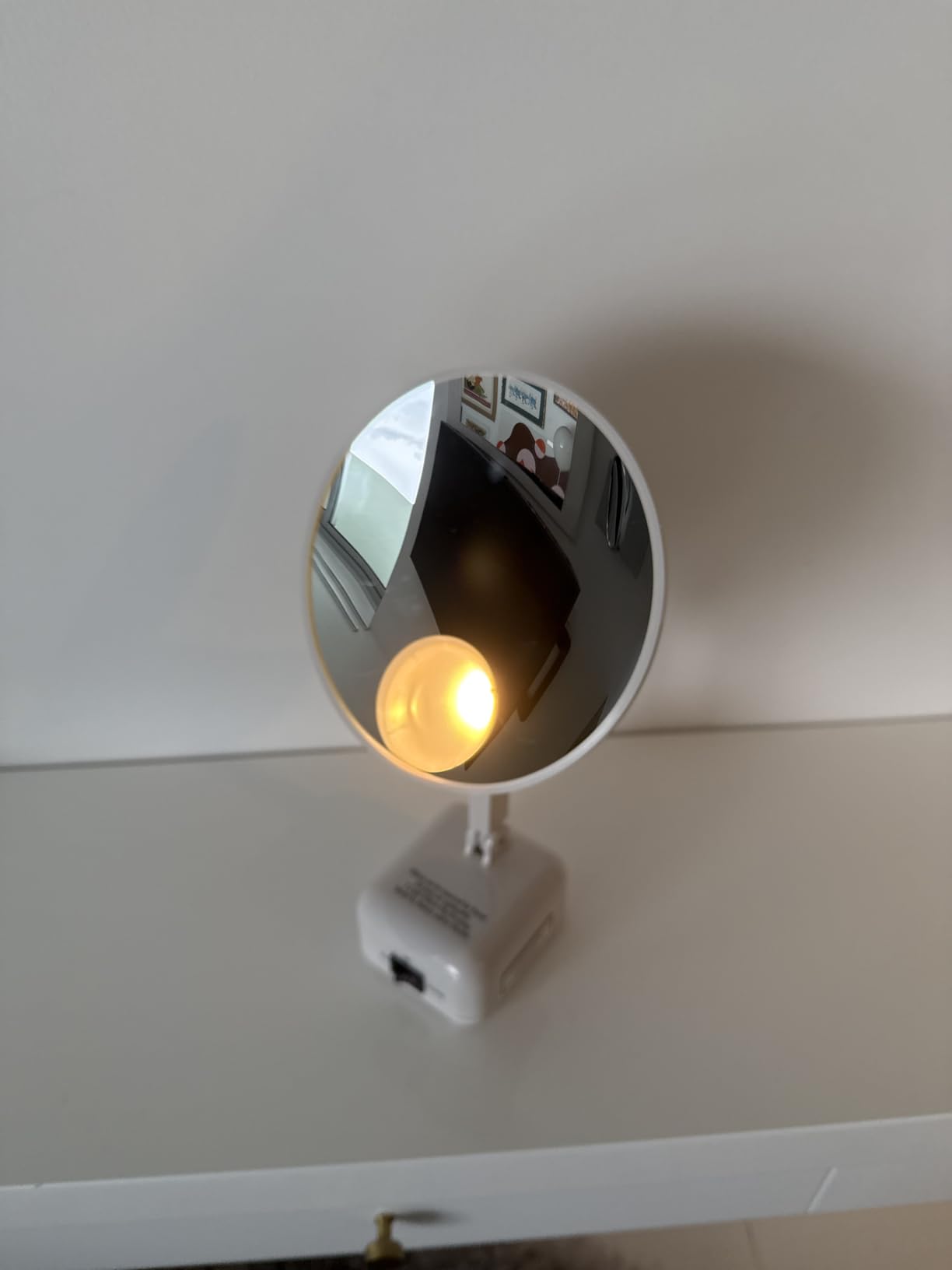 Floxite FL-615-2 15X magnifying mirror with light, Lighted travel makeup mirror with light and magnification, Round, LED, Tabletop, Portable vanity mirror for desk bathroom, electric plug in, personal customer photo 1