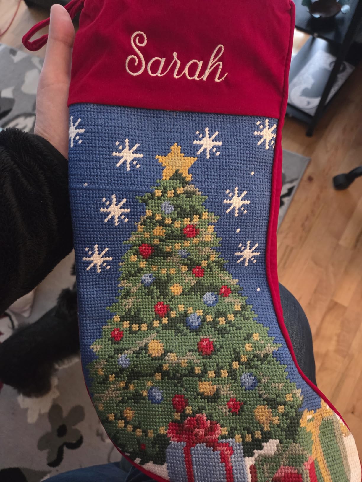 Lillian Vernon Christmas Tree Personalized Heirloom Needlepoint Christmas Stocking, Cotton, Wool, 9.5