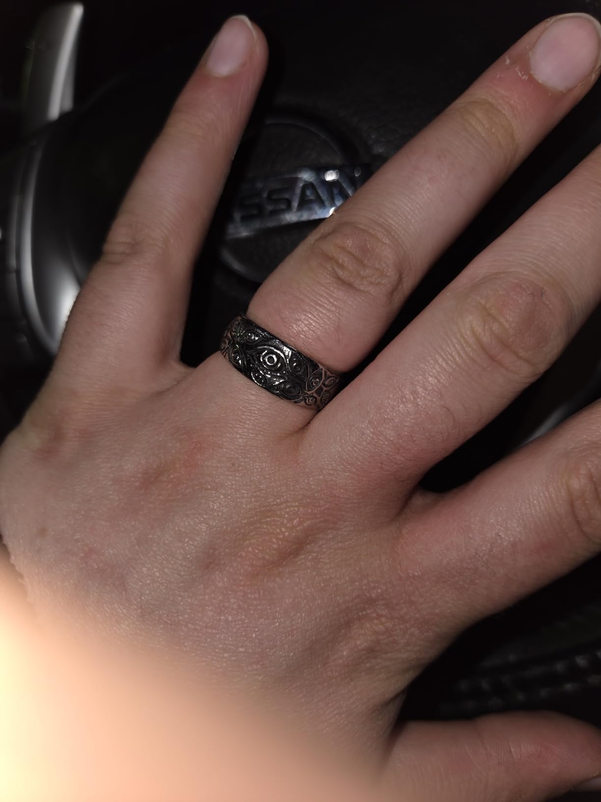 Men's Vintage Stainless Steel Engraved Eye of God Ring Black Gold Silver Tone customer photo 1