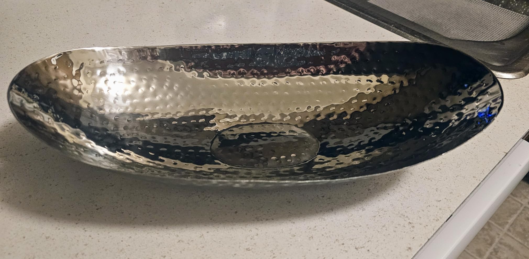 Hosley Hammered Stainless Steel Oval Bowl - 13.5