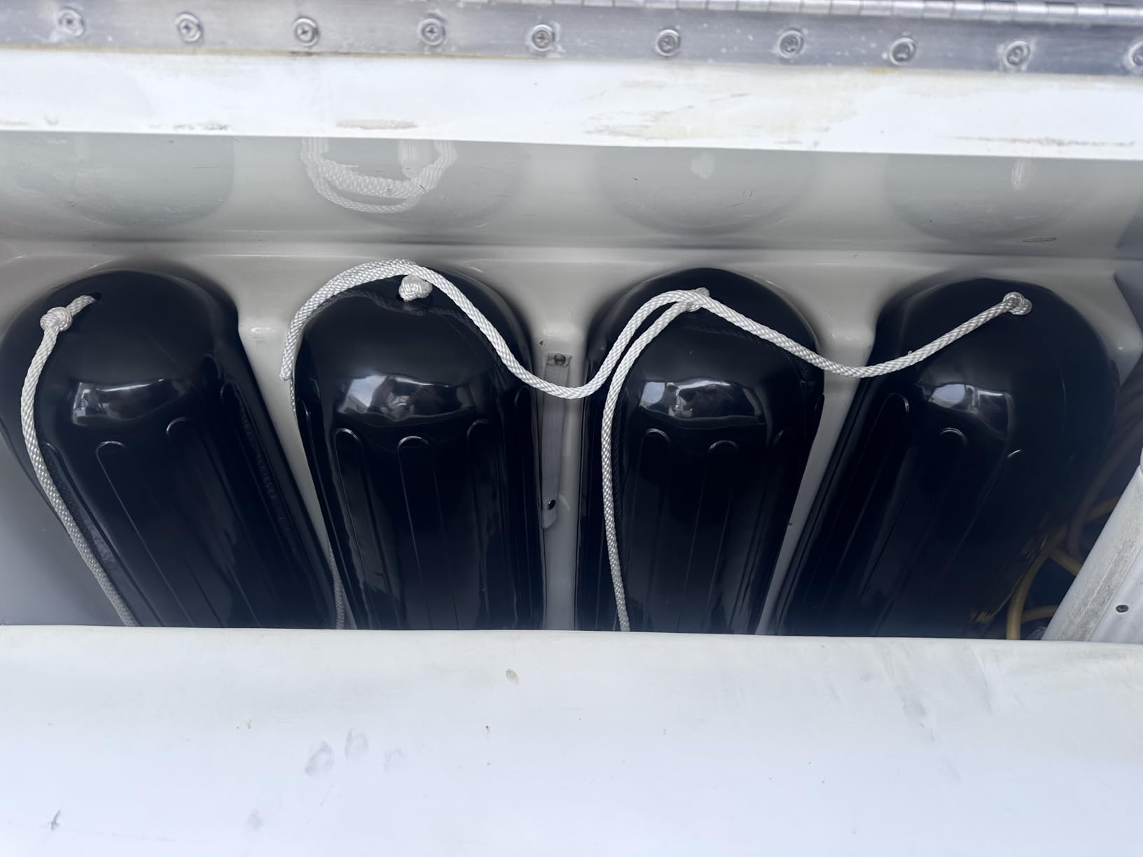 Leader Accessories Boat Fender 4 Pack Boat Bumpers Hole Through Middle Ribbed Inflatable Includes 3/8'' Fender Lines Pack od 4 and Pump to Inflate customer photo 2