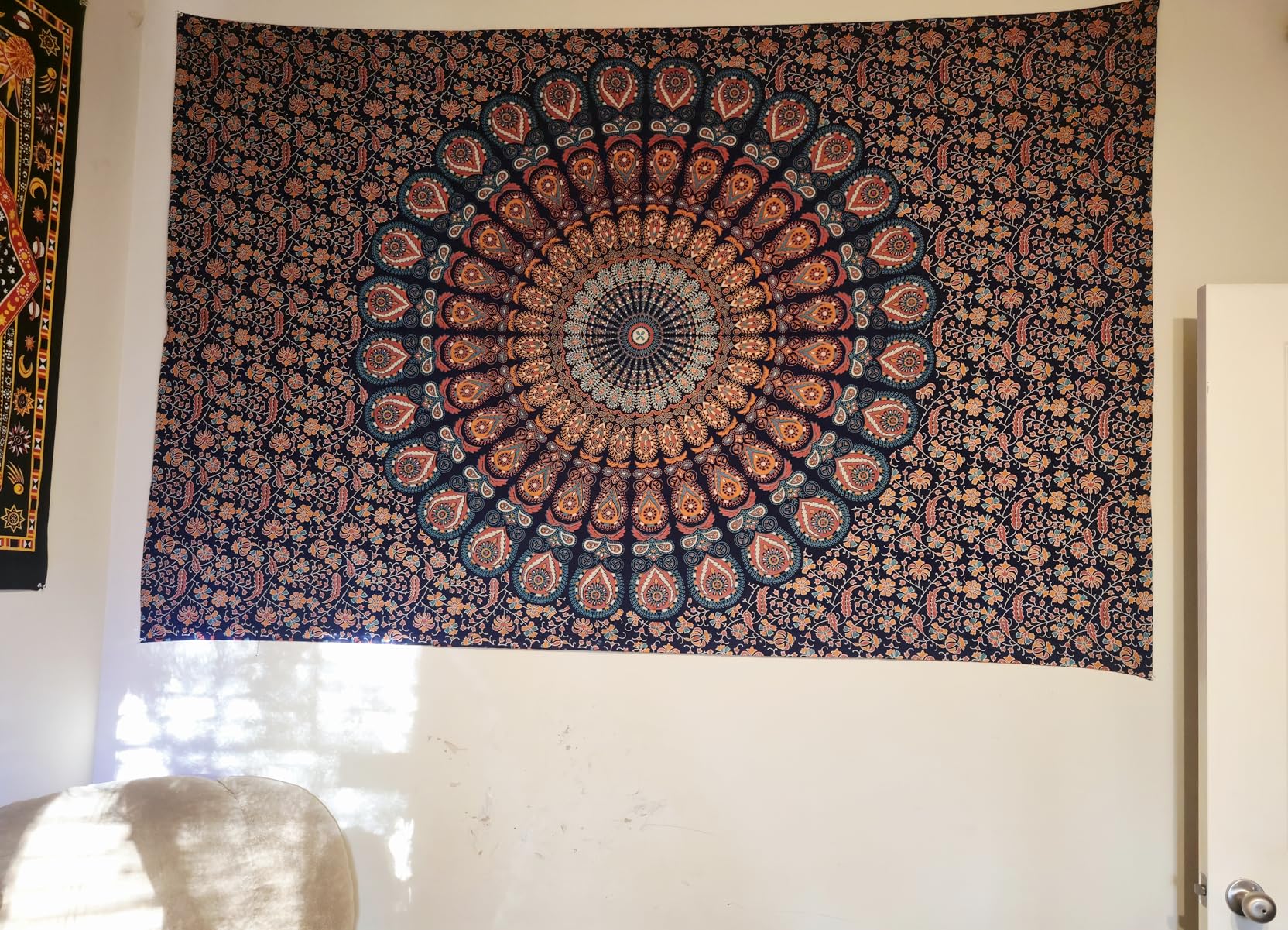 raajsee Blue Orange Tapestry Mandala Wall Hanging- Wall Tapestries For Bedroom - Aesthetic Tapestrys -Queen (82x92 Inches / 208x232 Cms) customer photo 2