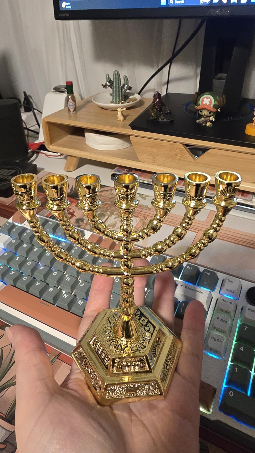 BRTAGG 12 Tribes of Israel Menorah, Jerusalem Temple 7 Branch Jewish Candle Holder (8 Inches, Gold) customer photo 2