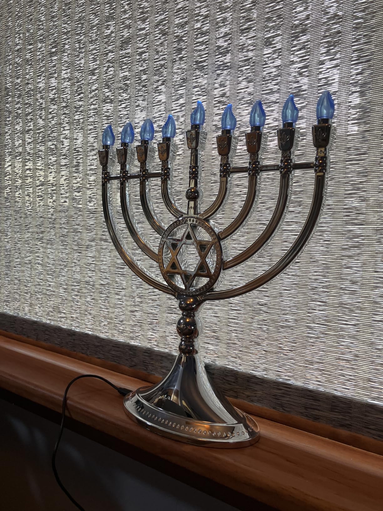 The Dreidel Company Traditional LED Electric Silver Matte Hanukkah Menorah Full Size 13 Inches Tall Battery or USB Powered - Includes a Micro USB Charging Cable customer photo 1