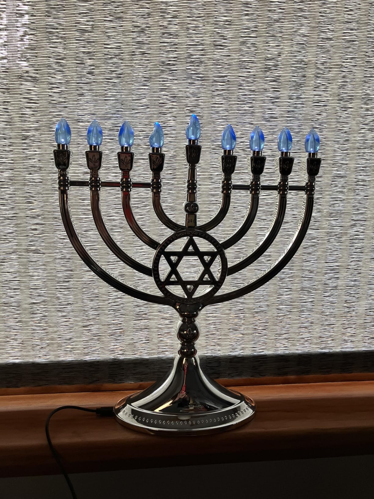 The Dreidel Company Traditional LED Electric Silver Matte Hanukkah Menorah Full Size 13 Inches Tall Battery or USB Powered - Includes a Micro USB Charging Cable customer photo 2