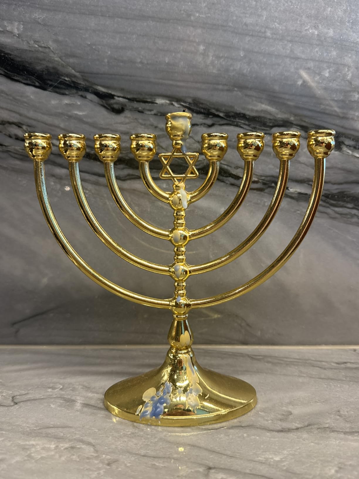The Dreidel Company Hanukkah Menorah with Traditional Star Polished Aluminum Finish, Full Size 7 Inches Tall customer photo 1