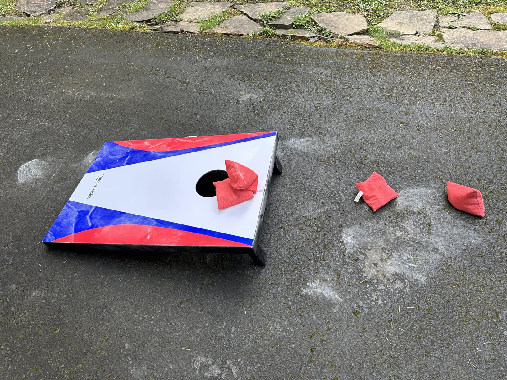 Amazon Basics Portable Cornhole Set, Outdoor Game Bean Bag Toss with Carrying Case, Blue/Red customer photo 2