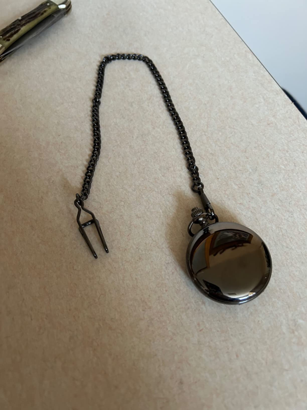 Gotham Men's Gunmetal Railroad Polished Finish Covered Quartz Pocket Watch # GWC15044B customer photo 2