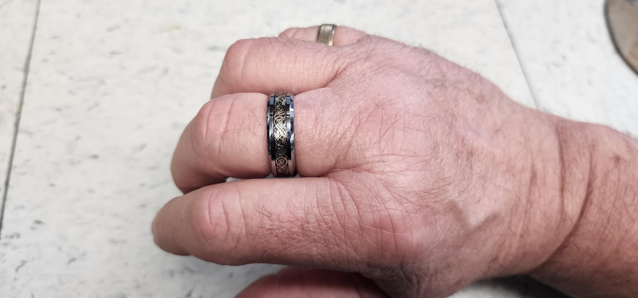 Men's Dragon Celtic Tungsten Ring, 5/6/7/8mm Widths, Polished Beveled Edge Comfort Fit Carbide Wedding Band Promise Rings Size 4-16 customer photo 2