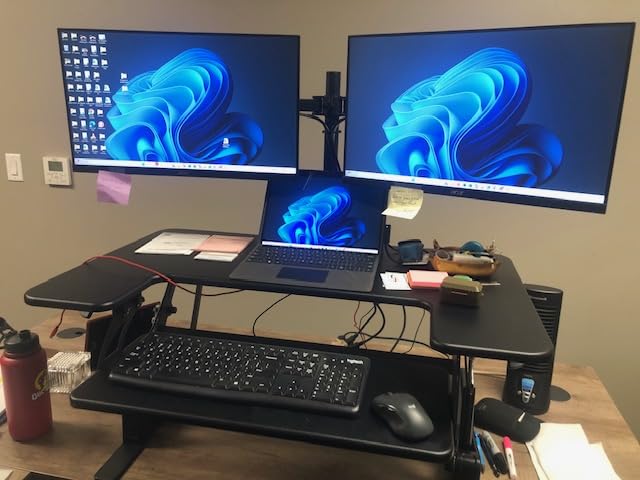 VIVO 36 inch Height Adjustable Stand Up Desk Converter, V Series, Quick Sit to Stand Tabletop Dual Monitor Riser Workstation, Black, DESK-V000V customer photo 1
