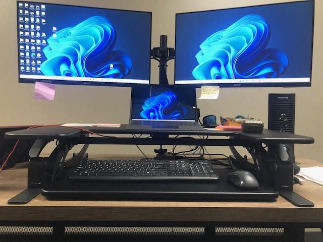 VIVO 36 inch Height Adjustable Stand Up Desk Converter, V Series, Quick Sit to Stand Tabletop Dual Monitor Riser Workstation, Black, DESK-V000V customer photo 2