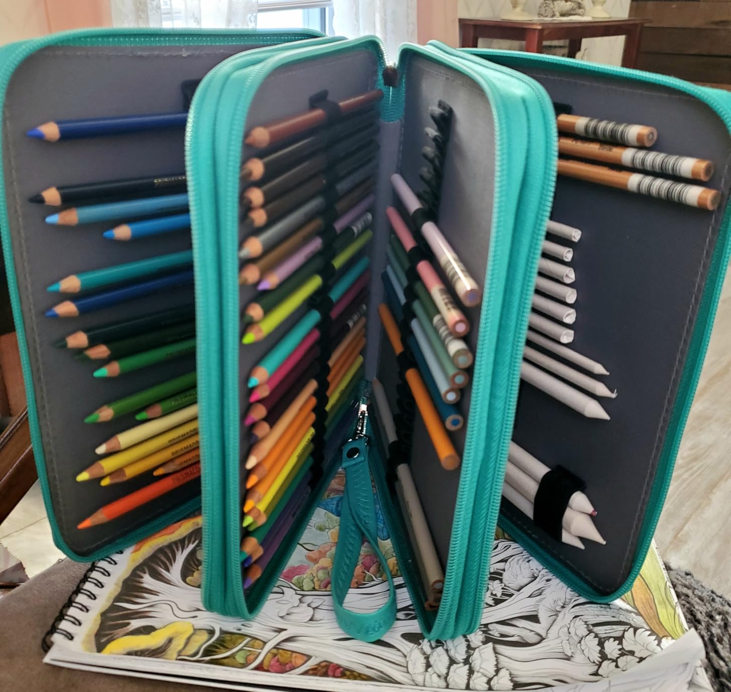 BTSKY Deluxe PU Leather Pencil Case For Colored Pencils - 120 Slot Pencil Holder with Handle Strap Handy Colored Pencil Box Large (Purple) customer photo 2
