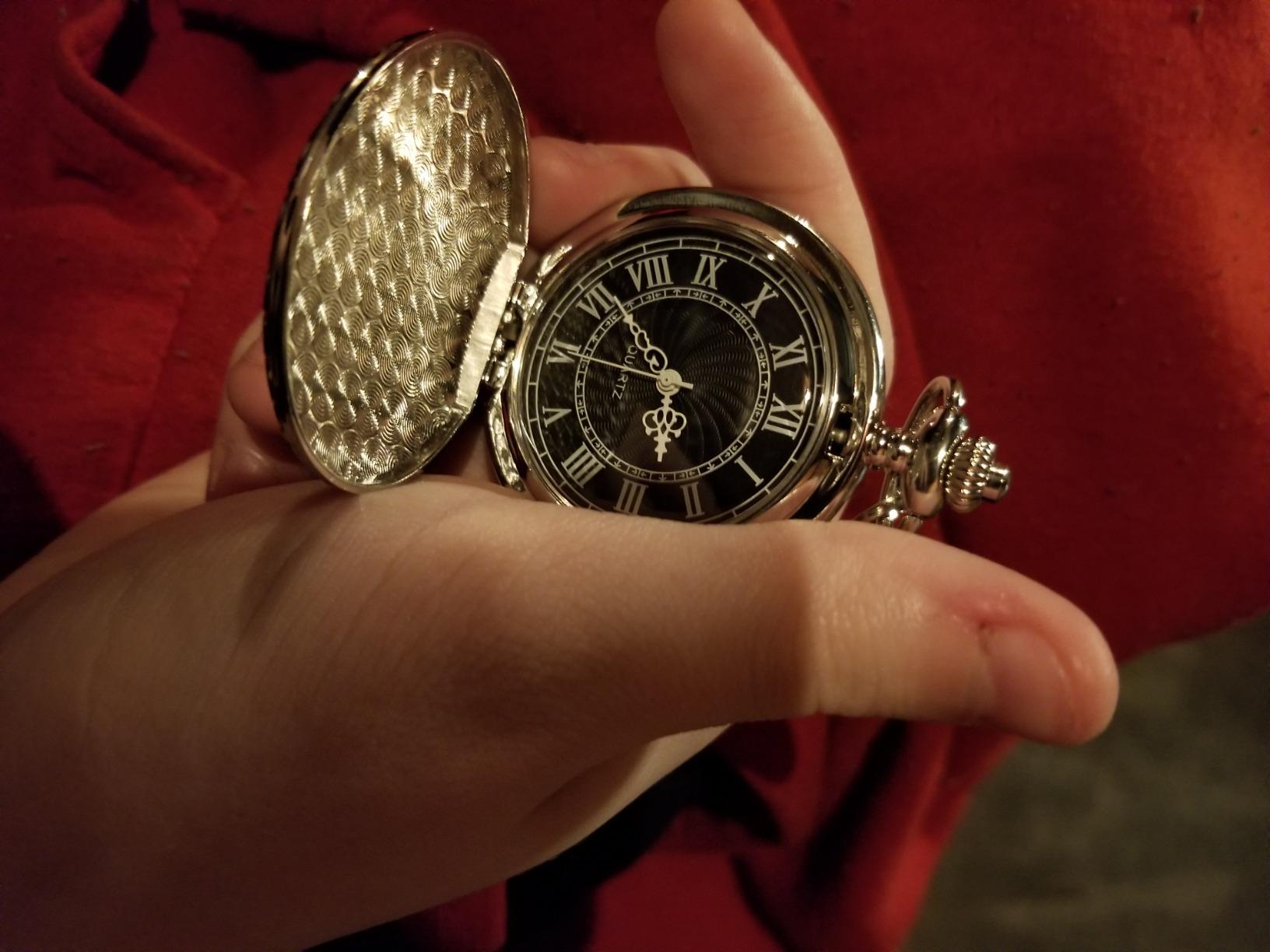 Men's Quartz Pocket Watch with Black Dial and Chain customer photo 1
