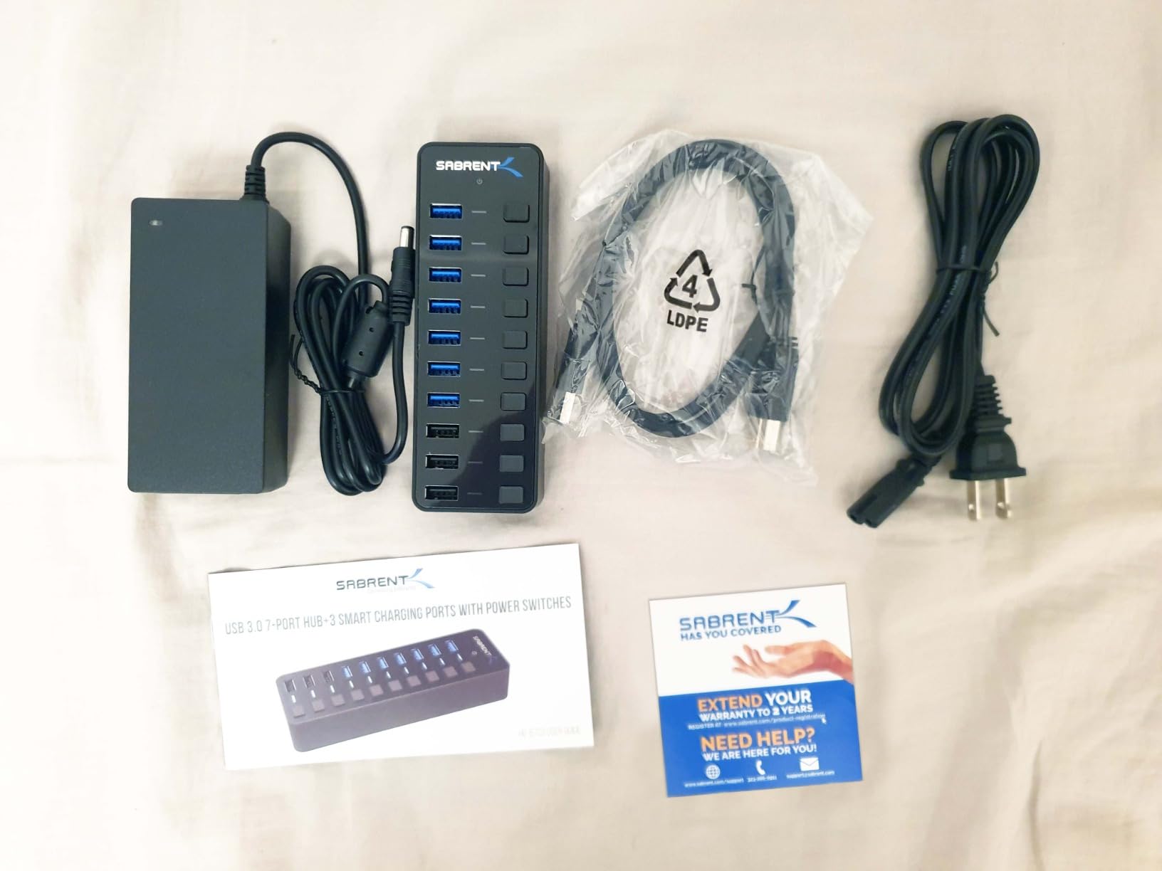 SABRENT 10-Port USB 3.0 Hub, Individual Power Switches and LEDs, 3 Smart Charging Ports, 60W Power Adapter, for PC, Mac, Xbox, PS5, Laptop, Desktop, USB Devices (HB-B7C3) customer photo 1