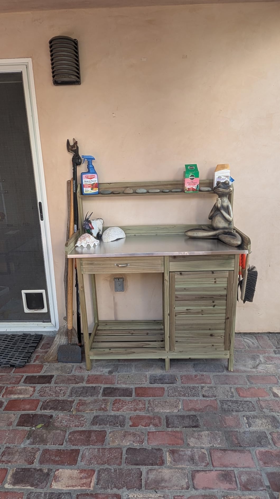 Yaheetech Outdoor Garden Potting Bench Table Work Bench Metal Tabletop W/Cabinet Drawer Open Shelf Natural Wood customer photo 1