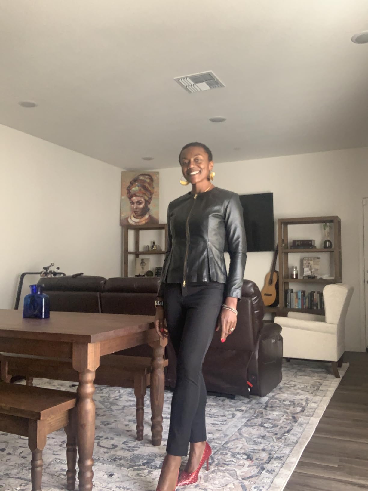 Women's Leather Jacket - Drowned Black Lambskin Biker Peplum Style, Genuine Leather customer photo 1