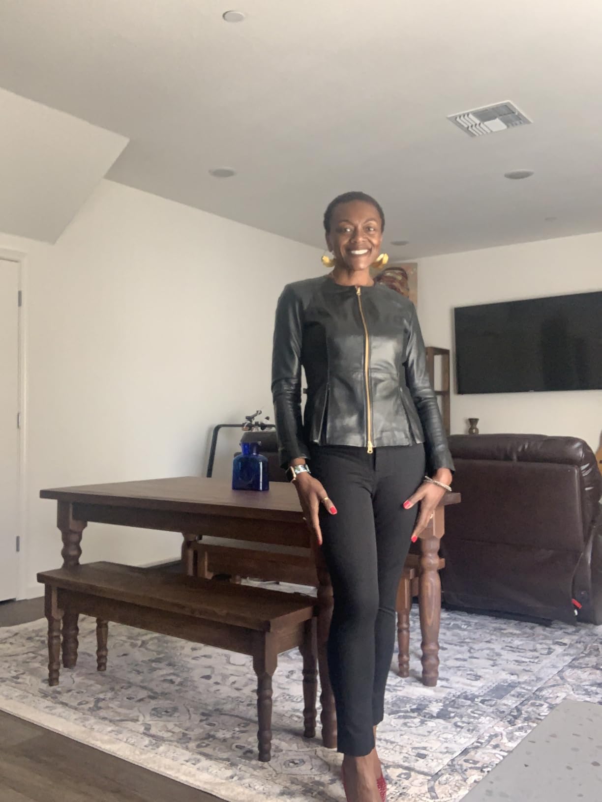 Women's Leather Jacket - Drowned Black Lambskin Biker Peplum Style, Genuine Leather customer photo 2