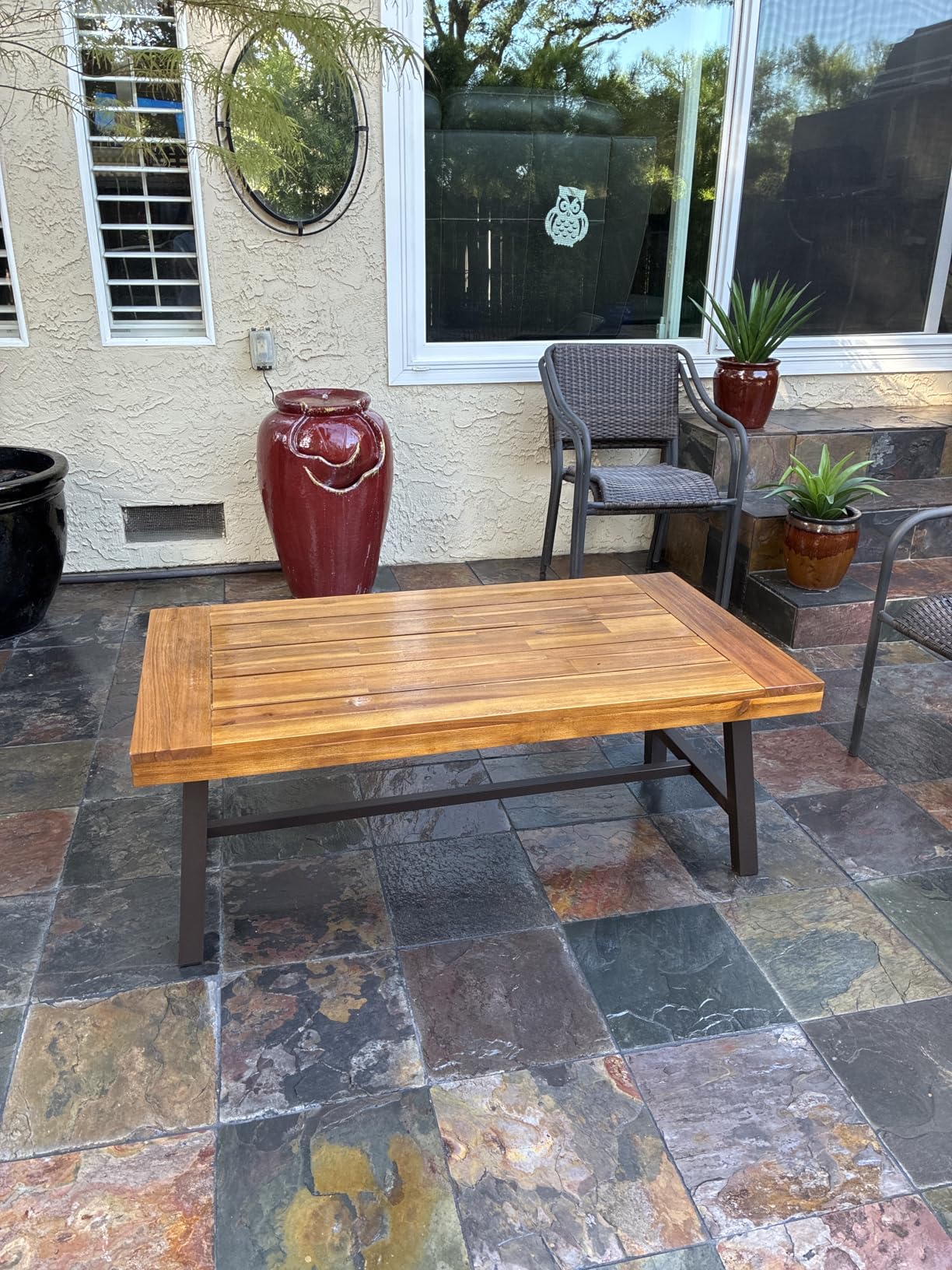 Christopher Knight Home Carlisle Outdoor Acacia Wood Coffee Table, Sandblast/Rustic Metal customer photo 2