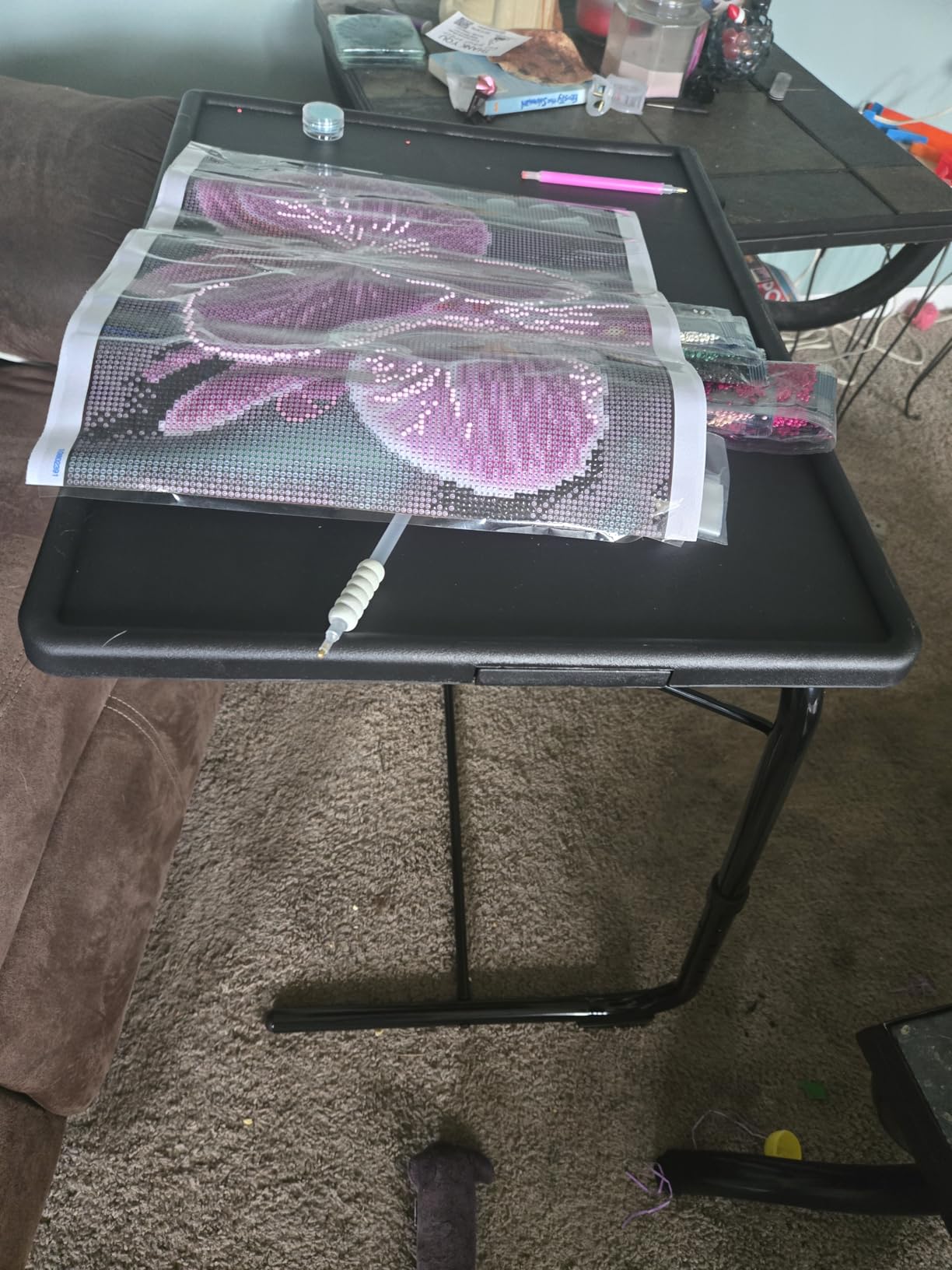 HUANUO Adjustable TV Tray - Foldable TV Tray Table with 6 Height & 3 Tilt Angle Adjustments, TV Dinner Tray with Cup Holder customer photo 1