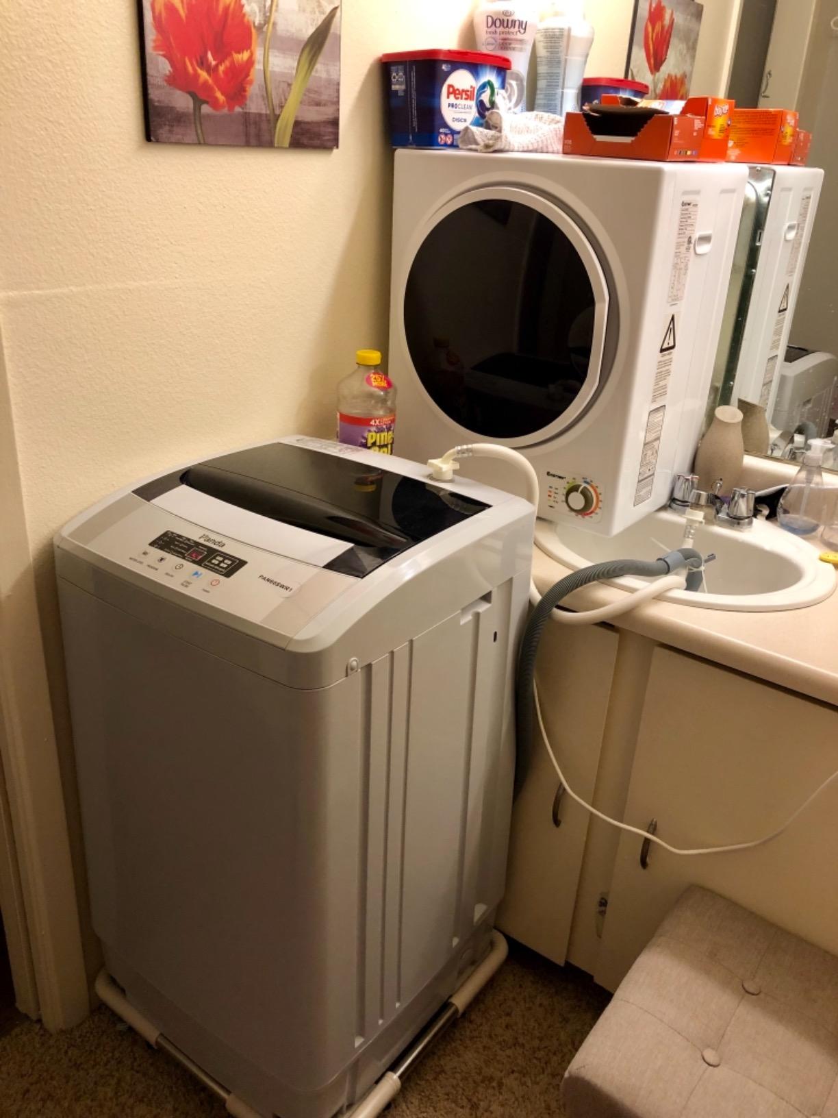 COSTWAY Compact Laundry Dryer, 110V Electric Portable Clothes Dryer with Stainless Steel Tub, Control Panel Downside Easy Control for 4 Automatic Drying Mode, White customer photo 2