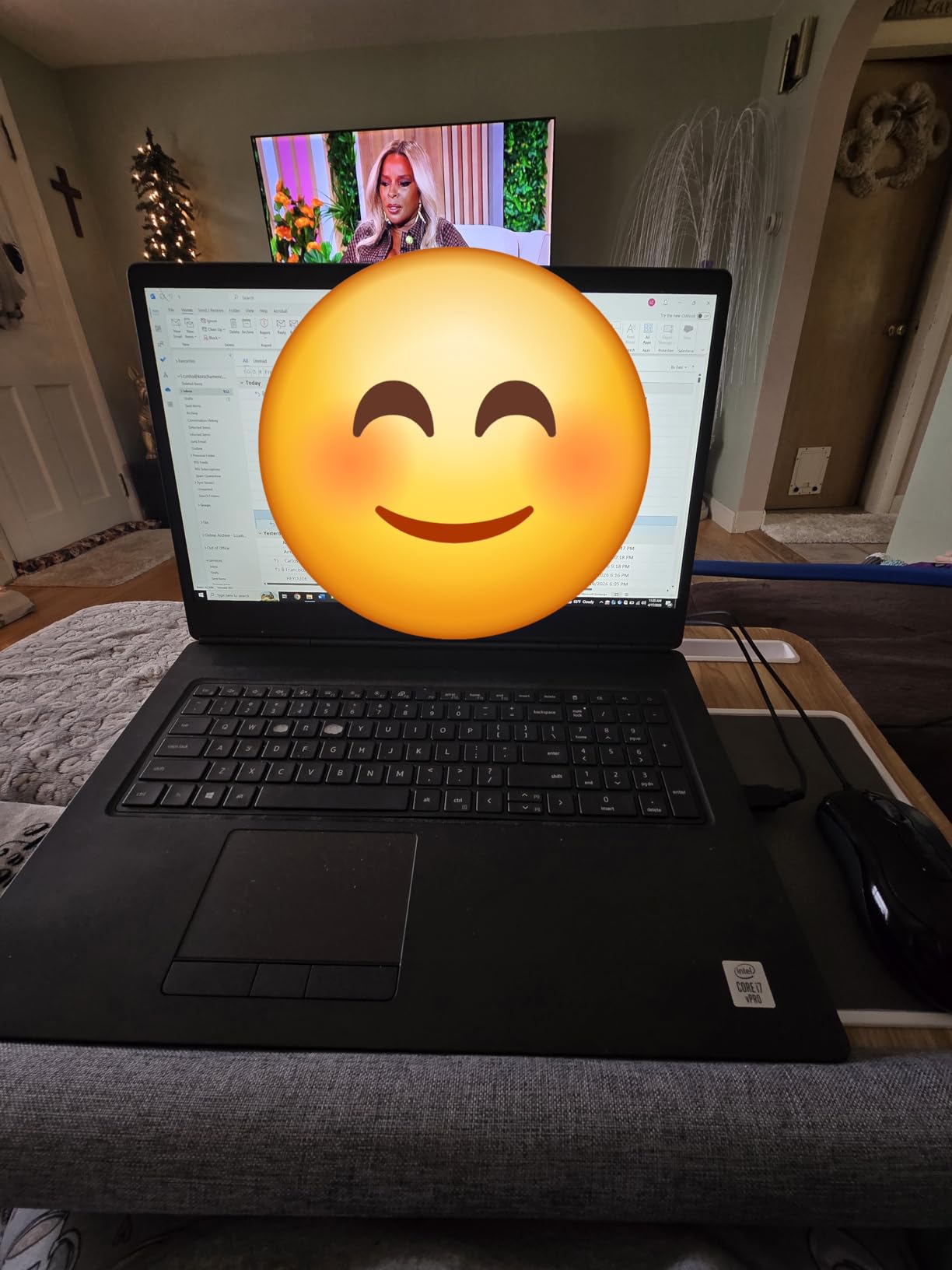 HUANUO Lap Desk - Fits up to 17 inches Laptop Desk, Built in Mouse Pad & Wrist Pad for Notebook, Laptop, Tablet, Lap Stand with Tablet, Pen & Phone Holder, Wood Grain customer photo 1