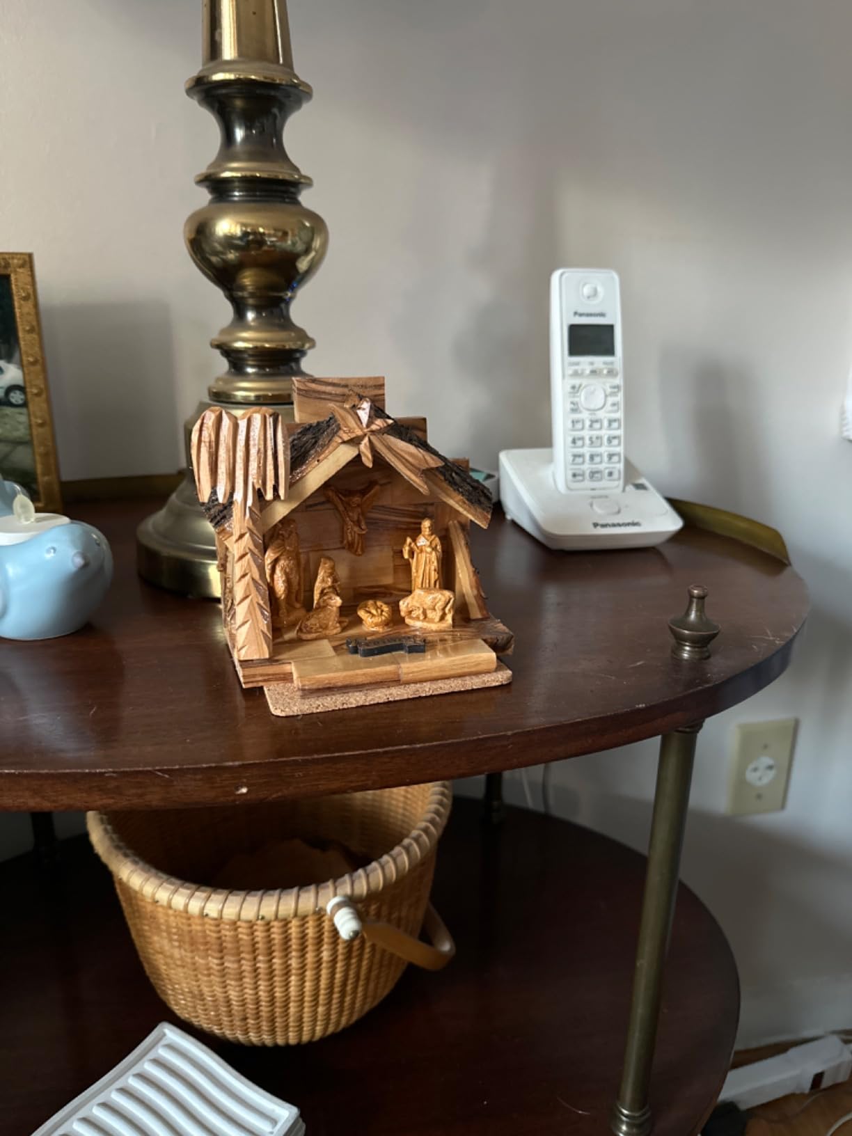 Olive Wood Nativity Set with Figurines - Natural Bark Roof Stable - Handmade Christian Christmas Decoration - Holy Land Gift - Made in Bethlehem - Religious Manger Scene Display customer photo 2