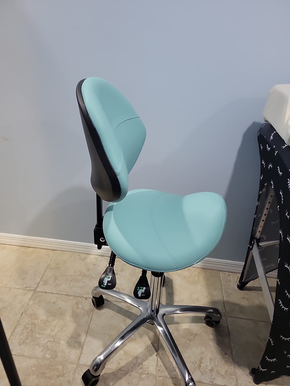 Grace&Grace Professional Saddle Stool Chair with Back Support, Rolling Saddle Ergonomic Stool Heavy Duty for Clinic Dentist Spa Massage Salons Studio (Black, Adjustble Back) customer photo 2
