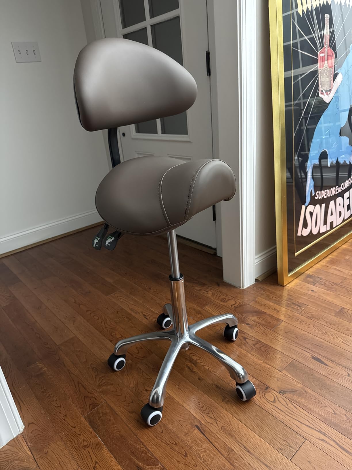 Kaleurrier Saddle Stool Rolling Swivel Height Adjustable with Wheels, Heavy Duty Saddle Chair, Ergonomic Stool Chair for Hair Salon Lab Clinic Dental Massage Home Office Kitchen (Coffee, Without Back) customer photo 1