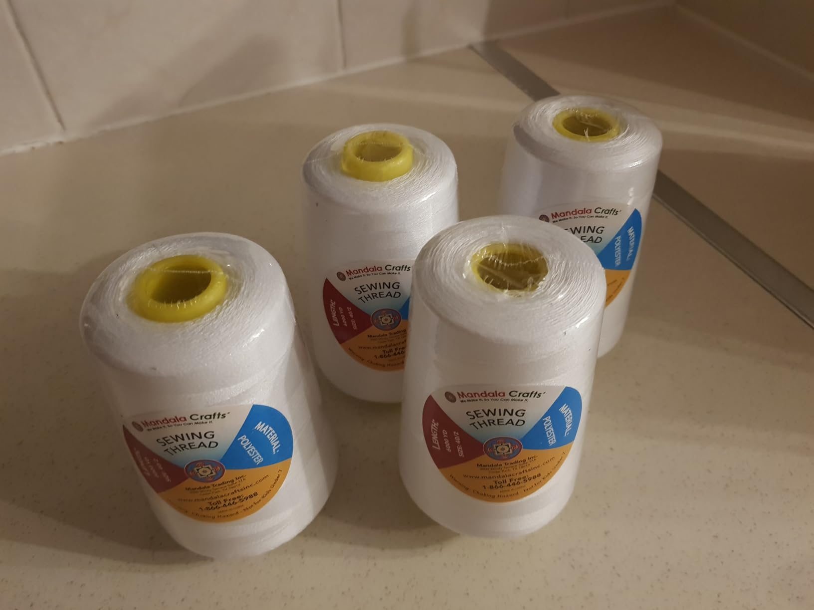 Mandala Crafts 4 Pack of Serger Threads Cones Spools - 40S/2 24000 Yards Polyester White Threads for Sergers Machine and Overlock Quilting Sewing Machine customer photo 1