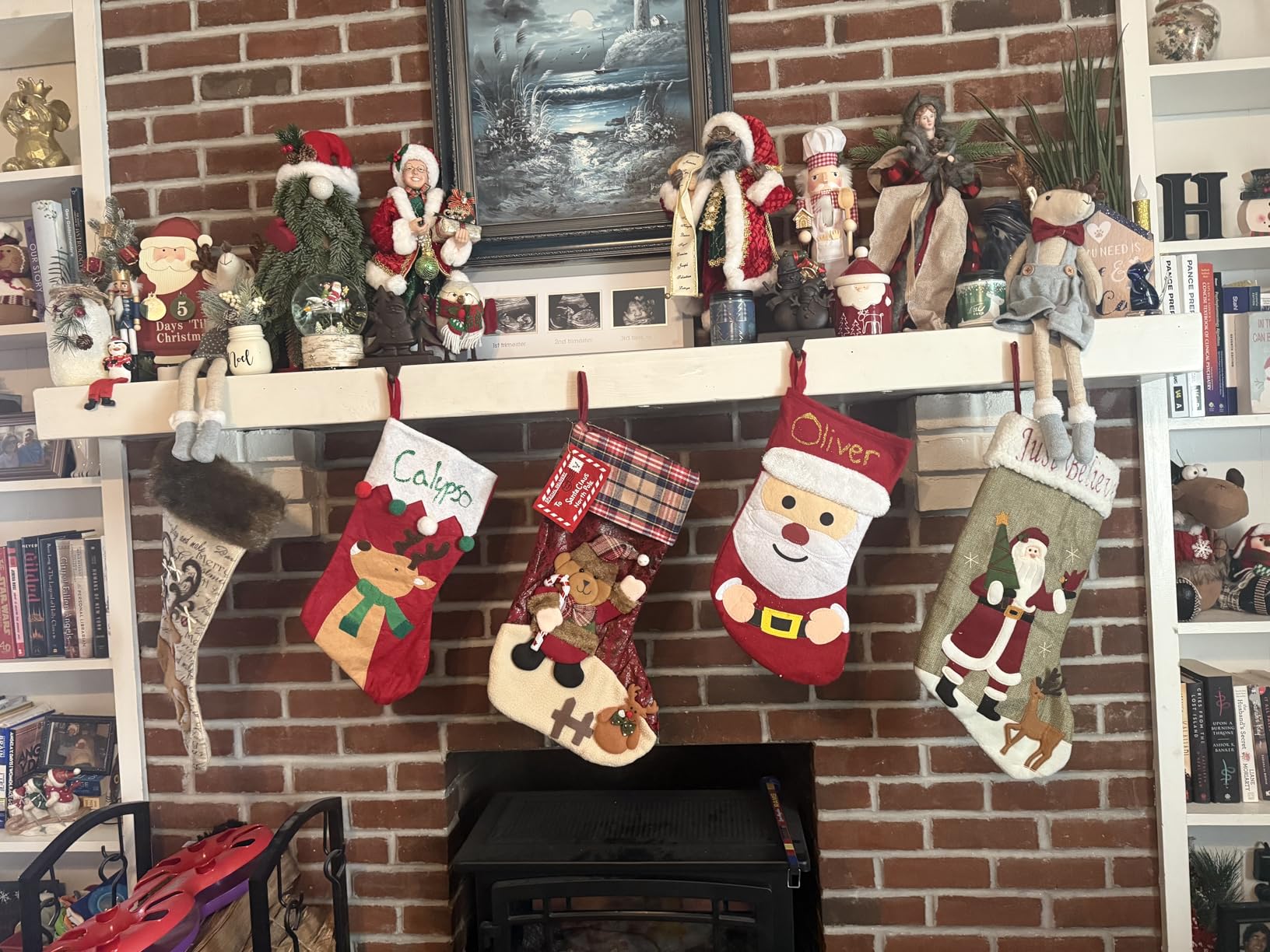 21 inch Plaid Christmas Stockings Deer, Bear, Animal One Piece, Felt Large Plush 3D Reindeer Snowman Design Hanging Stocking for Girls Boys Xmas Tree Mantel Party Decor (Green) customer photo 1
