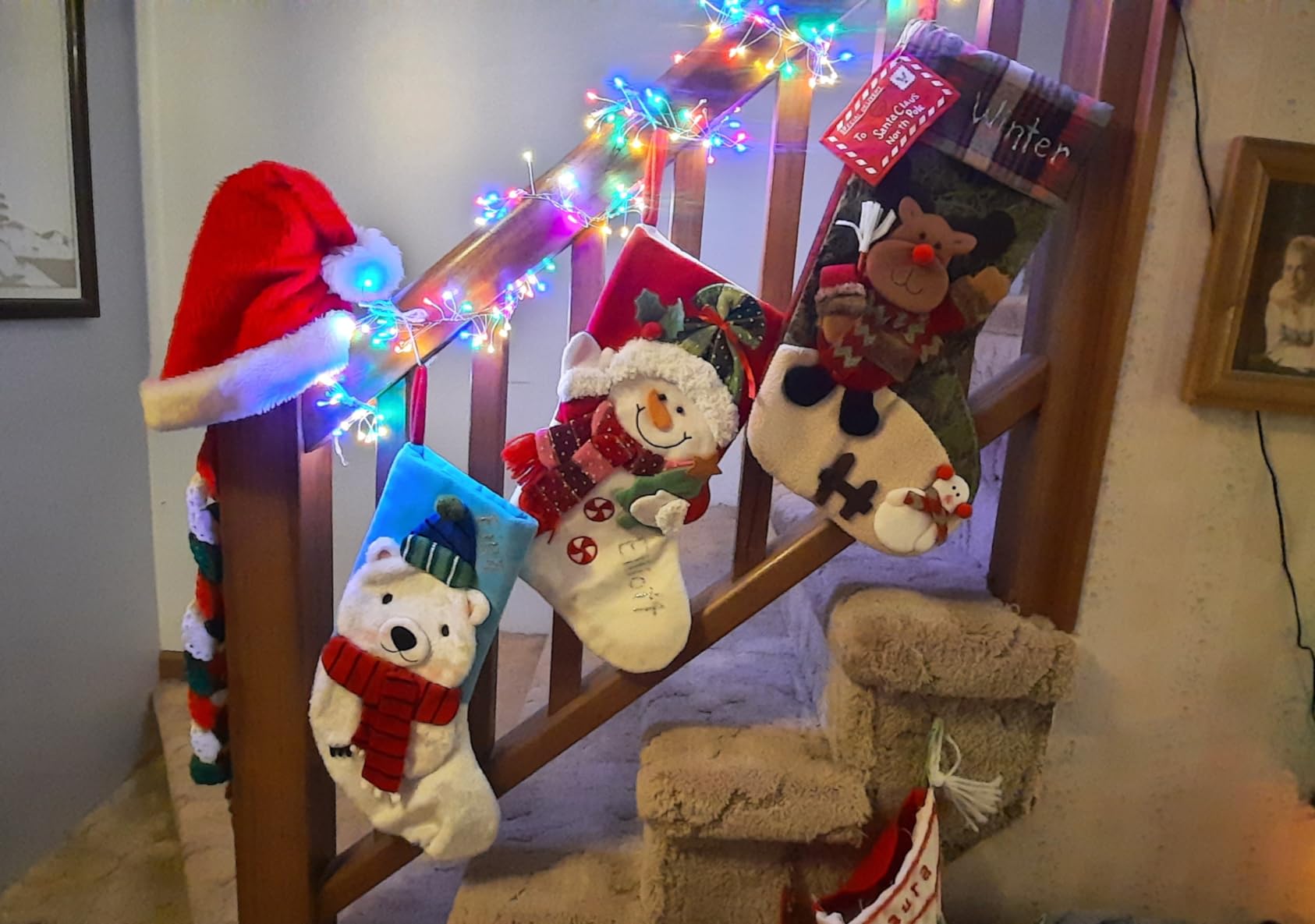 21 inch Plaid Christmas Stockings Deer, Bear, Animal One Piece, Felt Large Plush 3D Reindeer Snowman Design Hanging Stocking for Girls Boys Xmas Tree Mantel Party Decor (Green) customer photo 2