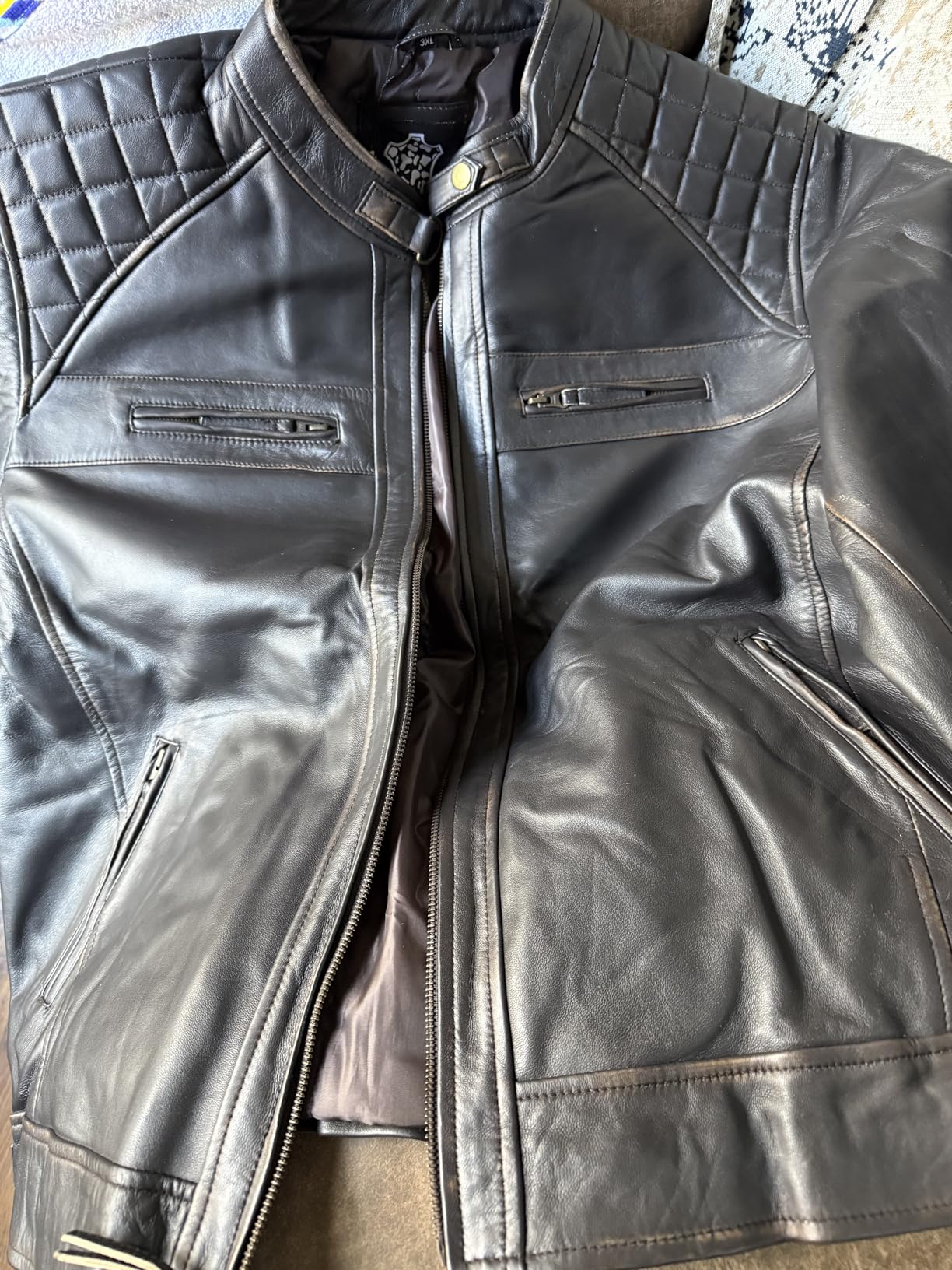 Mens Leather Jacket Moto Style Real Lambskin Leather Jacket, Quilted Cafe Racer Classic Zip Up Biker Jacket for Men customer photo 1