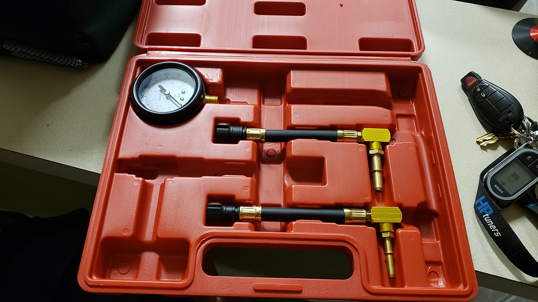 BETOOLL Fuel Pressure Test Kit 0-100PSI with 9.49, 7.89, 6.30 Fuel Line Fittings customer photo 1