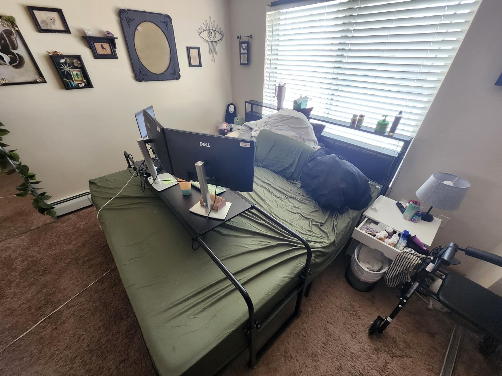 TigerDad Overbed Table with Wheels, Rolling Desk for King Queen Full Bed Heavy Duty, 55