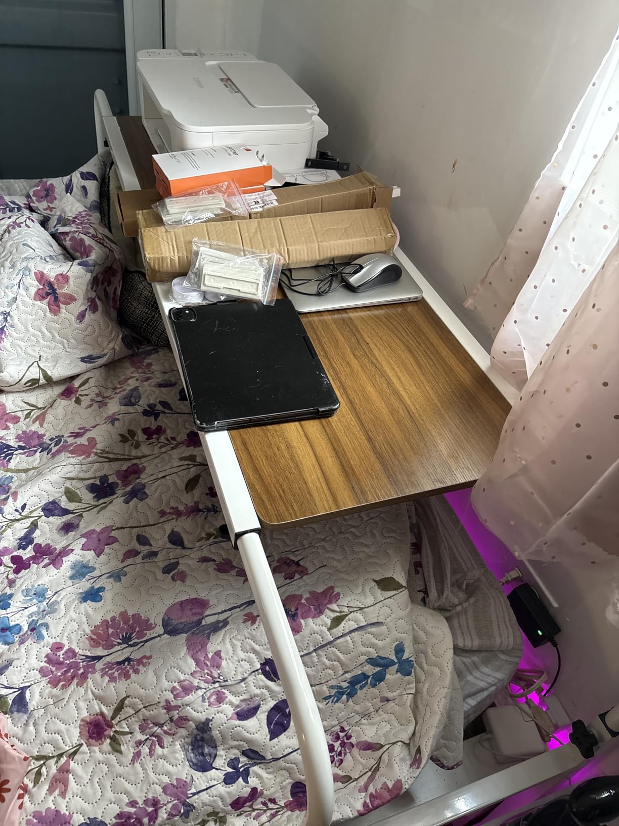 TigerDad Overbed Table with Wheels, Rolling Desk for King Queen Full Bed Heavy Duty, 55