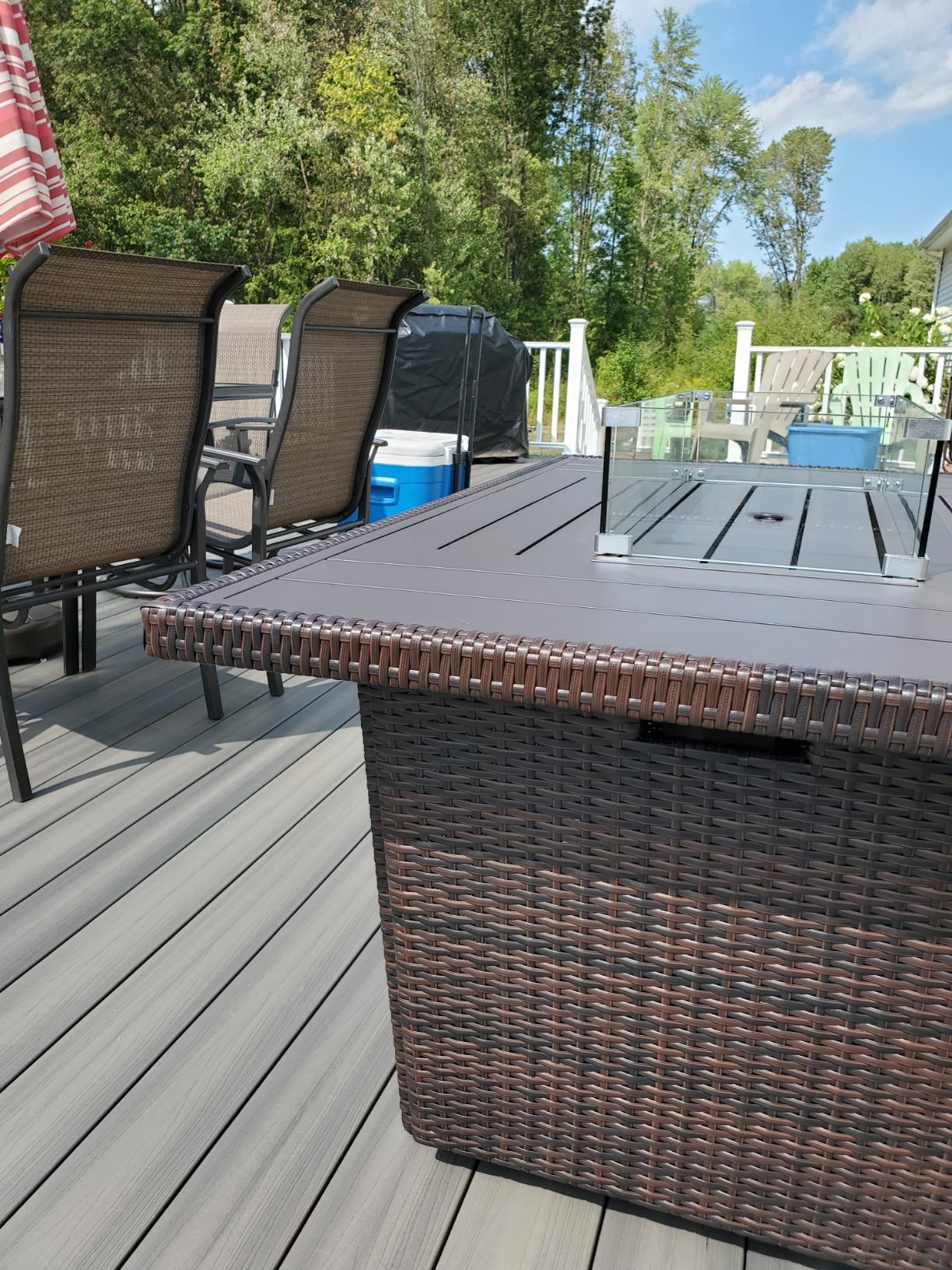 Best Choice Products 52in 50,000 BTU Outdoor Wicker Patio Propane Gas Fire Pit Table w/Aluminum Tabletop, Glass Wind Guard, Clear Glass Rocks, Cover, Slide Out Tank Holder, and Lid - Gray customer photo 2