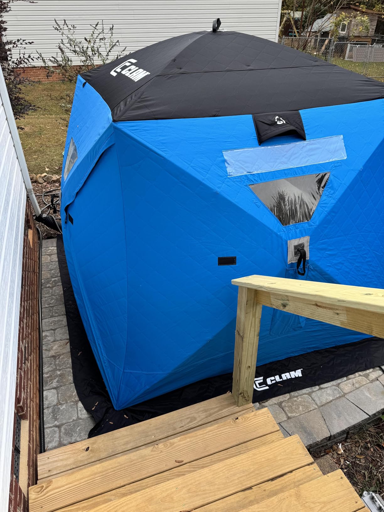CLAM C-560 Pop-Up Ice Fishing Hub Shelter, 6 x 6 ft Portable 4-Sided Ice Fishing Tent, Uninsulated Hub House for 2-3 Anglers, Includes Anchors, Snow Skirt & Carry Bag customer photo 1