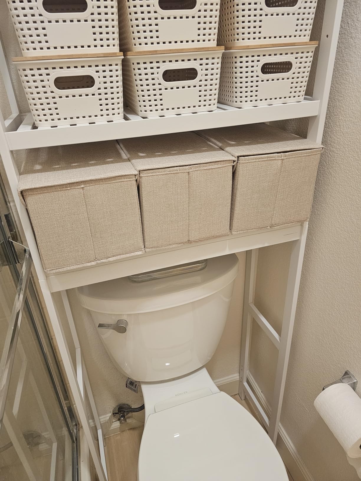 SONGMICS Over The Toilet Storage, 3-Tier Over Toilet Bathroom Organizer with Adjustable Shelf, 10.2 x 24.8 x 66.9 Inches, Space-Saving, Cloud White UBTS01WT customer photo 1