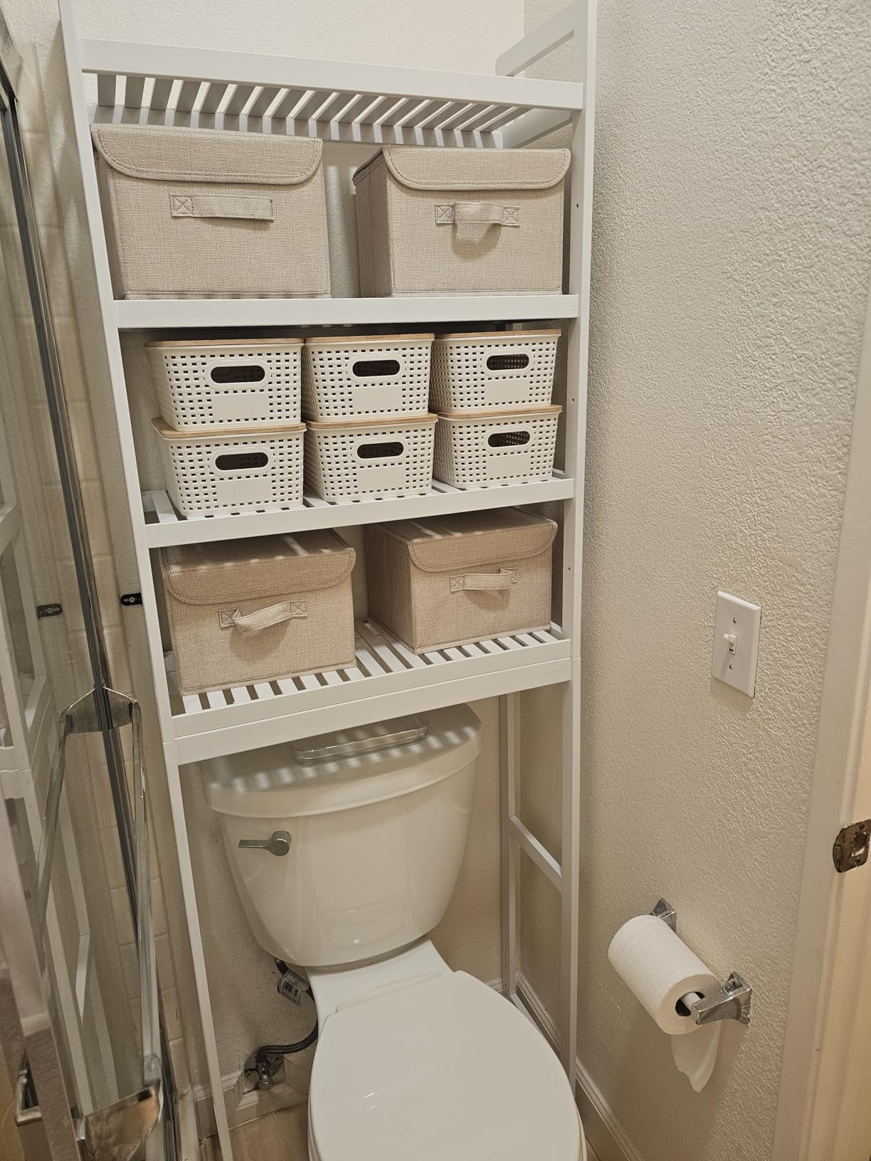 SONGMICS Over The Toilet Storage, 3-Tier Over Toilet Bathroom Organizer with Adjustable Shelf, 10.2 x 24.8 x 66.9 Inches, Space-Saving, Cloud White UBTS01WT customer photo 2