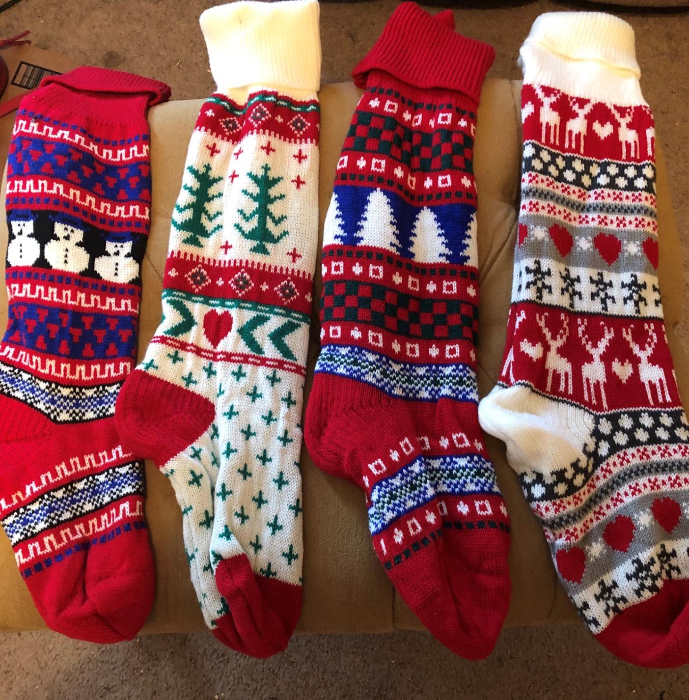 BSTAOFY Christmas Stockings Set of 4 Soft Non-Woven Patterned Santa Claus Animals Socks for Assorted Xmas Tree Hanging Decor Party Ornaments Gifts Kids, Silver customer photo 2