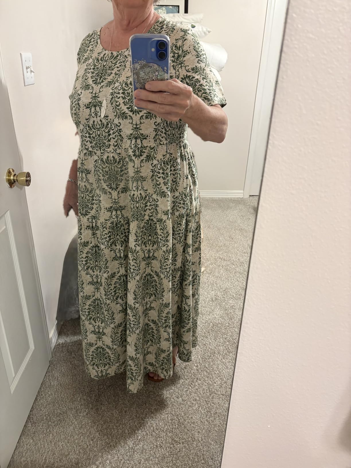 YESNO Women Casual Loose Bohemian Floral Dress with Pockets Short Sleeve Long Maxi Summer Beach Swing Dress EJF customer photo 1