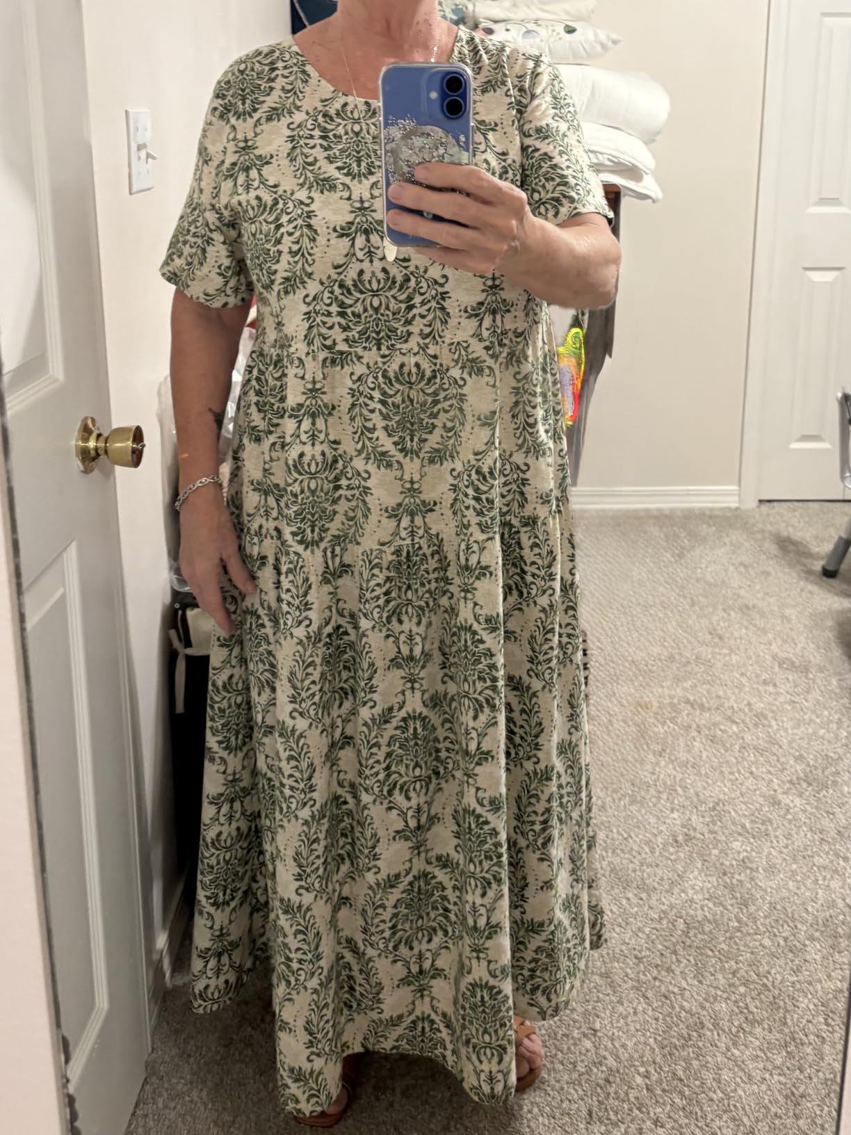 YESNO Women Casual Loose Bohemian Floral Dress with Pockets Short Sleeve Long Maxi Summer Beach Swing Dress EJF customer photo 2