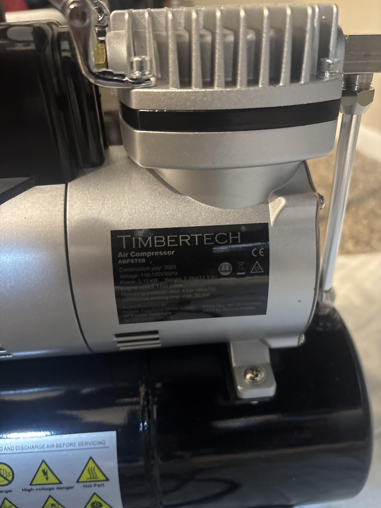 Timbertech Upgraded Airbrush Single-Piston Oil-free Mini Compressor ABPST08 with Cooling Fan, 3L Tank, Regulator, Moisture trap for Hobby, Body Tattoo, Model Painting, Automotive Graphic, Make-up customer photo 2