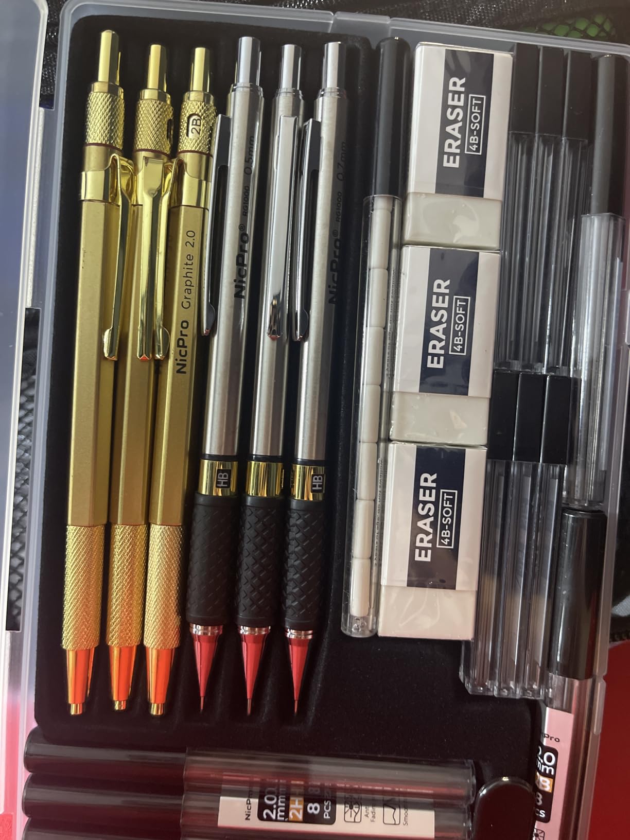 Nicpro 6PCS Art Mechanical Pencil Set, 3PCS Metal Drafting Pencil 0.5 mm & 0.7 mm & 0.9 mm & 3PCS 2mm Graphite Lead Holder (2B HB 2H) For Writing, Sketching Drawing With Lead Refills Case customer photo 1