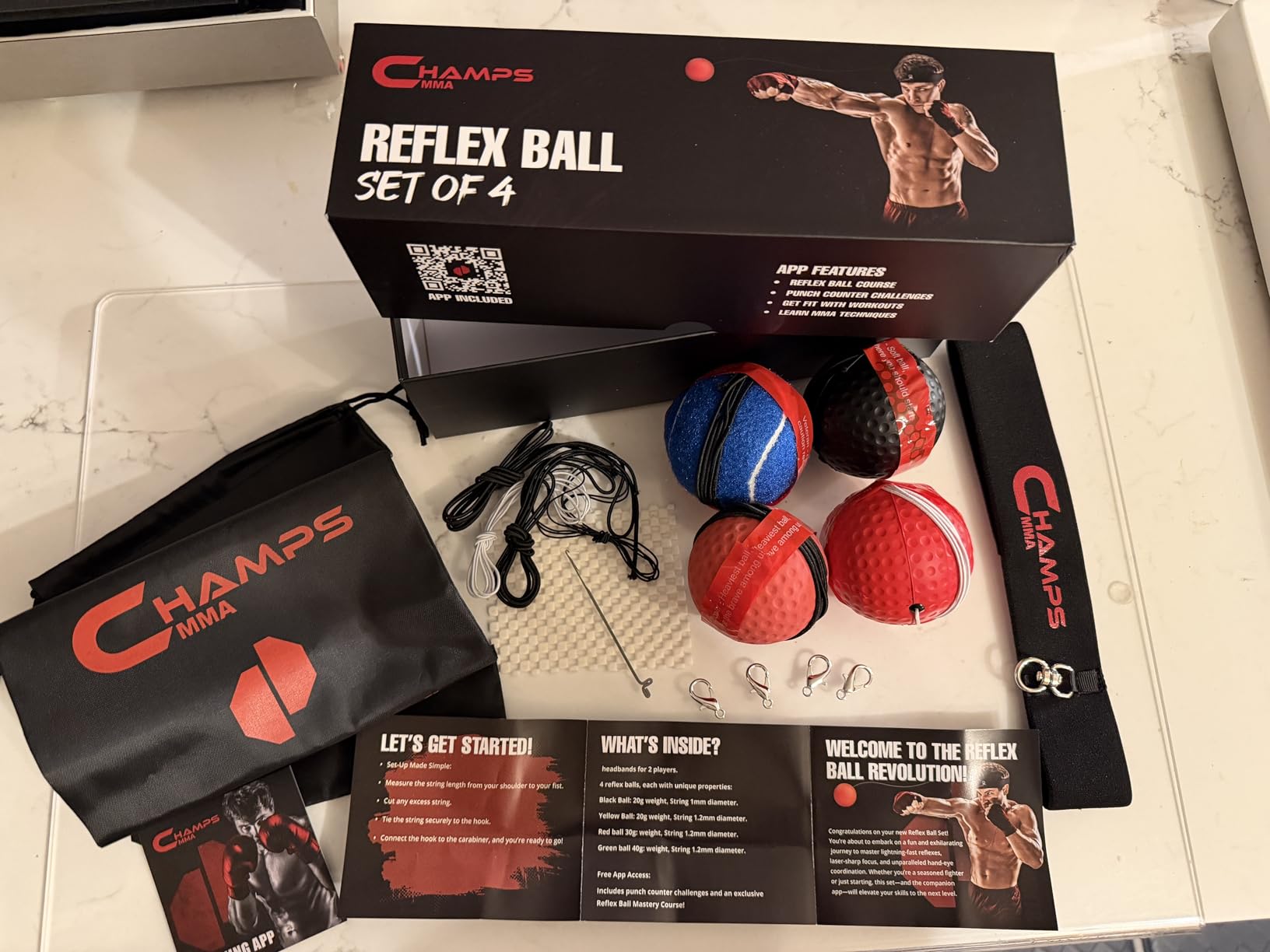 Champs MMA Boxing Reflex Ball Set with Punch Counter App | 4 Balls with Varying Weights, Headband & 4 Spare Strings to Improve Speed, Hand Eye Coordination Training | Boxing Equipment, MMA Gear Gift customer photo 2